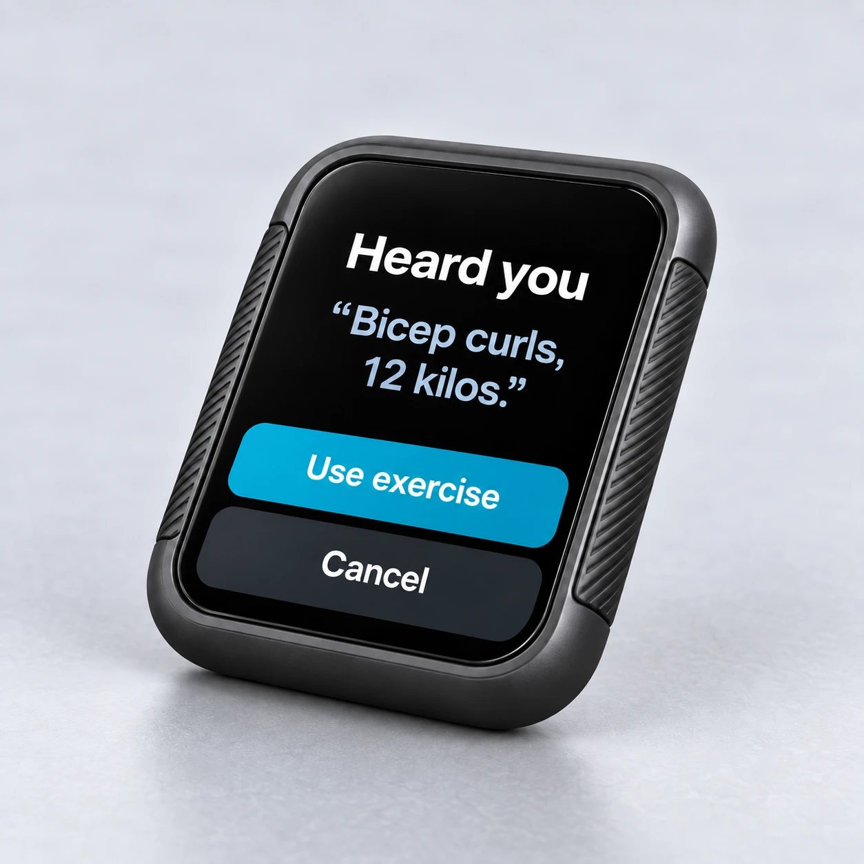 Realistic SAYREP device render showing the voice setup screen