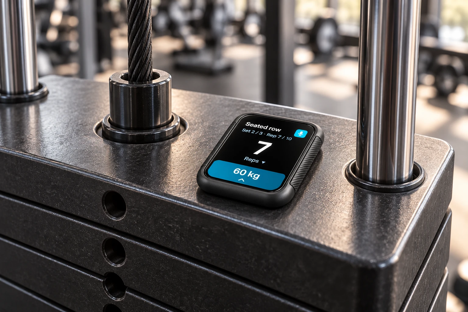 SAYREP device on a gym weight stack